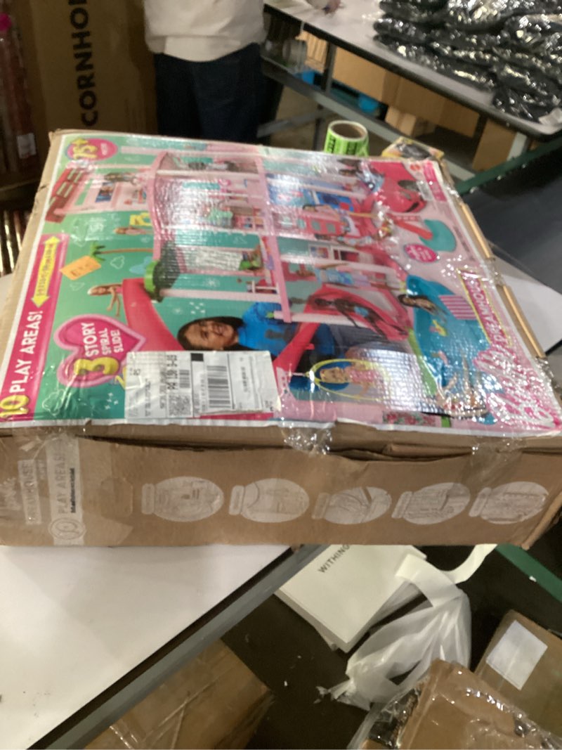Condition photo showing New/Like New for Barbie Dreamhouse, Pool Party Doll House with 75+ Pieces and 3-Story Slide, House Playset, Pet Eleva