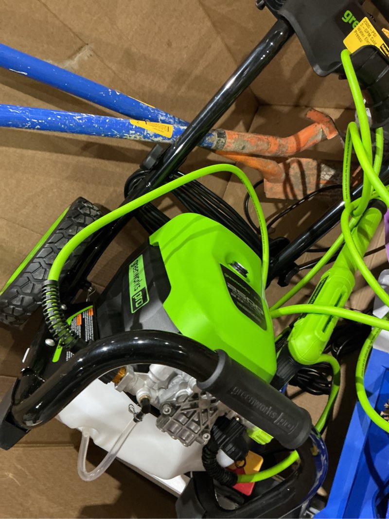 Condition photo showing As Is for greenworks 2500-psi 2-gpm cold water electric pressure washer with 5 spray tips