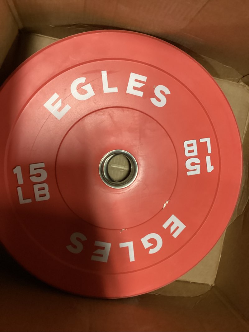 Condition photo showing Good Condition for egles vibrant colorful olympic weight plates, rubber barbell plates, 2-inch standard virgin rubber bumper plate 10 15 25 35 45lb for home gym weightlifting, strength training, fit workouts coral 15lbx2