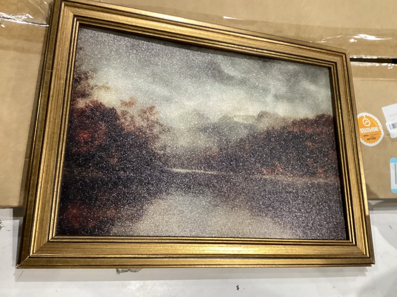 Condition photo showing Good Condition for vintage landscape wall art gold framed fall lake pictures decor 12x16 inch | moody mountain scenic prints, rustic nature painting, retro country artwork for living room bathroom hallway landscape framed 16"l x 12"w