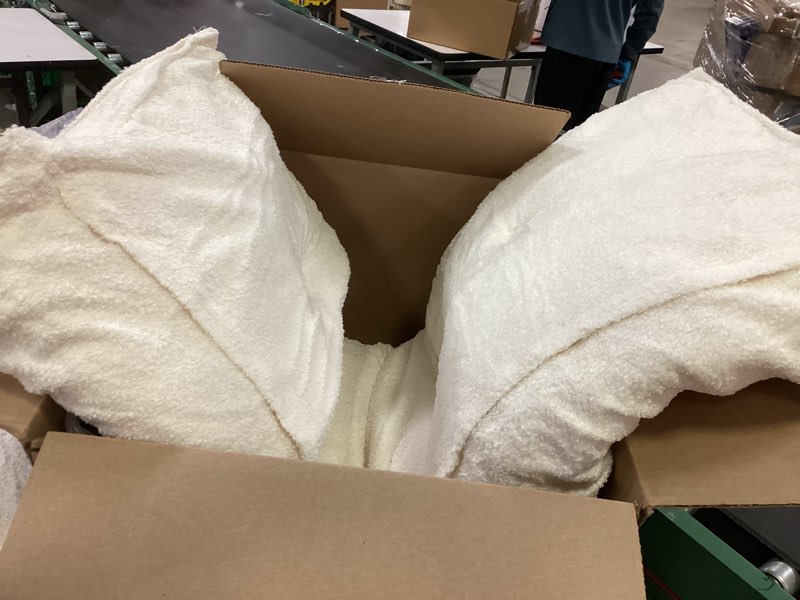 Condition photo showing As Is for Home Brilliant Plush Deluxe Mongolian Faux Fur Suede Accent Throw Pillow Cover Sheepskin Rectangular Accent Cushion Cover for Bed, 12 x 20 Inches, White 12" x 20" White