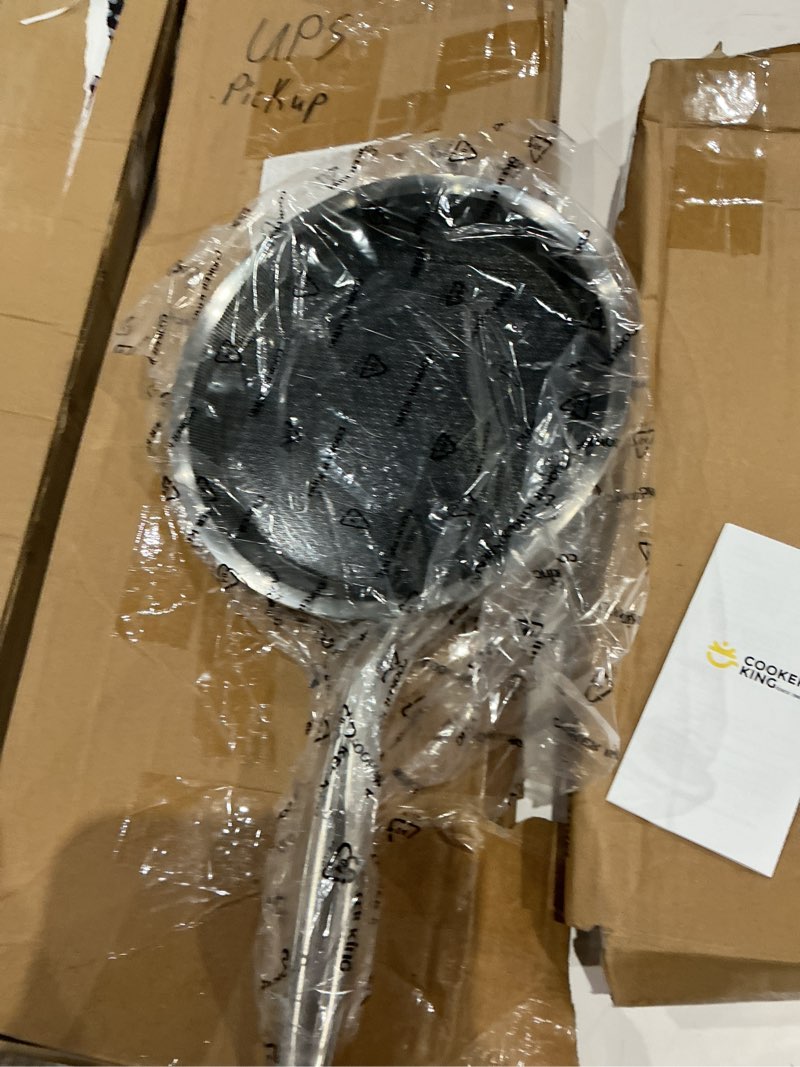 Condition photo showing Good Condition for cooker king 9.5" round griddle pan, 3-ply hybrid stainless steel crepe pan with stay-cool handle, non stick & non toxic for pancake, eggs, all stovetop & induction compatible, oven & dishwasher safe silver 9.5inch