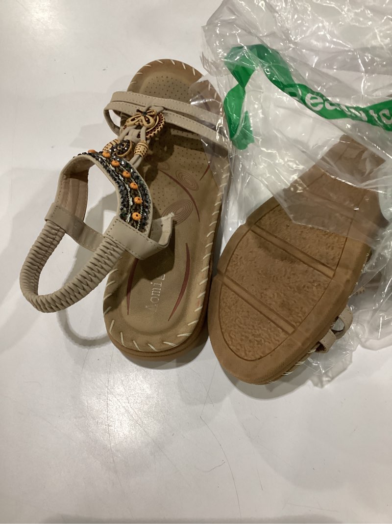 Condition photo showing As Is for aomigoct sandals women flat shoes: dressy summer bohemian flats shoes for women sandals comfortable ankle strap outdoor walking, used, strap broken