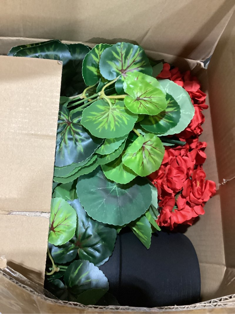 Condition photo showing Good Condition for set of 2 artificial geranium potted plant - faux flowers plants in pots already assembly silk red fake geraniums realistic uv resistant plants for front doors patios porches yards decor - red