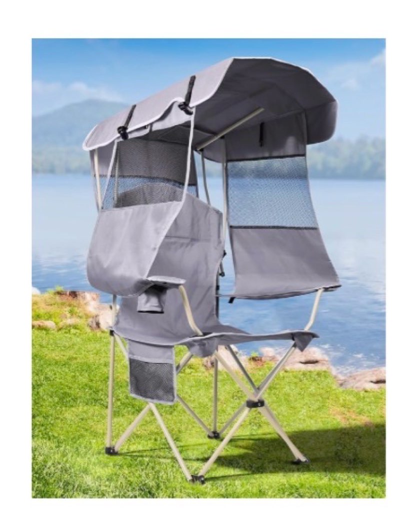 FOLDABLE CANOPY CAMPING CHAIR Folding Camping Chair with Shade Canopy for Adults, Canopy Chair for Outdoors Sports with Cup Holder, Side Pocket for Camp, Beach, Tailgates, Fishing - Support 330 LBS