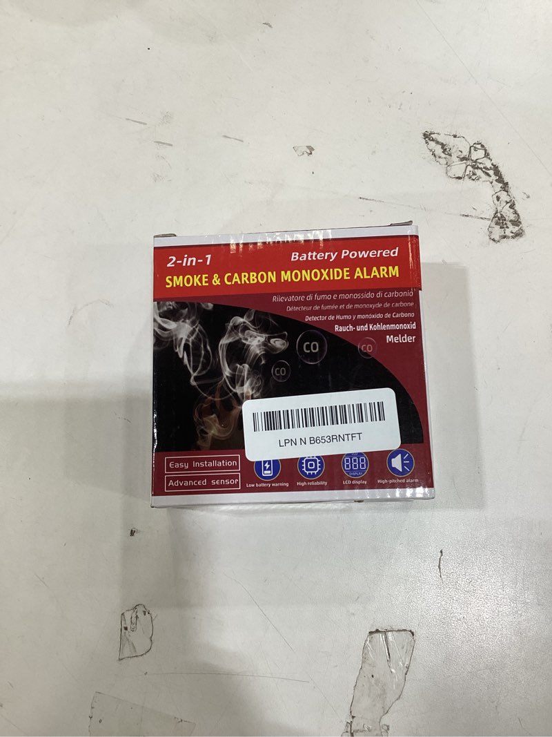 Condition photo showing New/Like New for Smoke and Carbon Monoxide Detector - 2-in-1 Fire CO Smoke Alarm Detector Combo Battery Powered, Portable Dual Sensor Warning Light with Digital Display for Cars Kitchen Home Garage (No Battery) 1 Smoke CO, Button Side Style