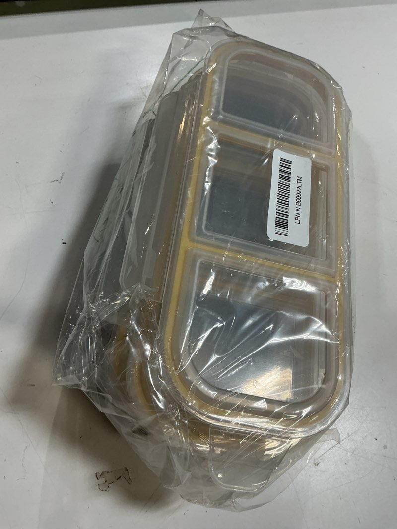 Condition photo showing As Is for lemonroad 4 sets stainless steel snack containers for kids adults reusable 3 compartment snack boxes with lids leak proof metal bento lunch boxes with forks and spoons for school work travel