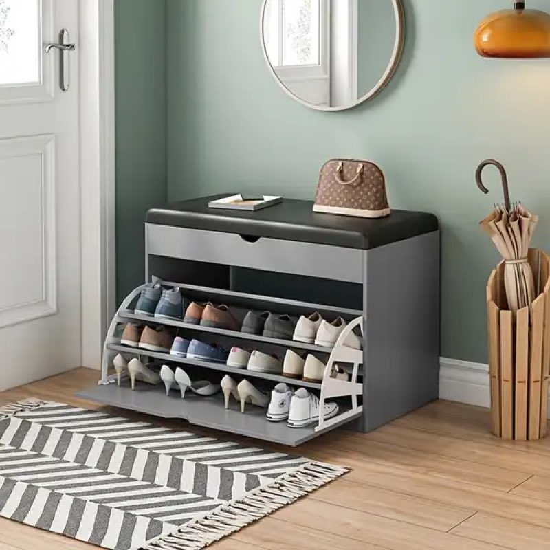 (similar product, color black ) shoe cabinet with 2 flip drawers & coat rack - freestanding entryway shoe storage bench with seat cushion, 5 sturdy...