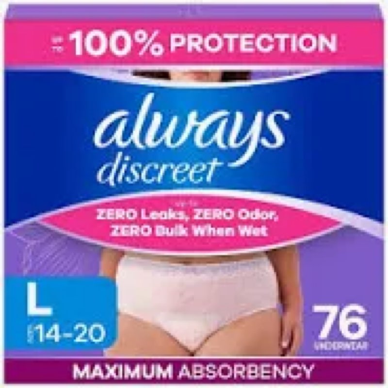Always Discreet Adult Diapers for Women, Incontinence Underwear, Drier Than Depends, Postpartum Esse