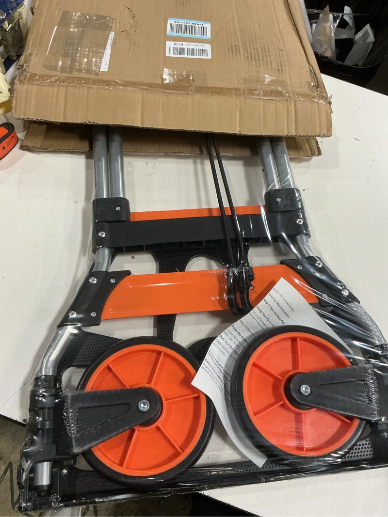 Condition photo showing New/Like New for teprovo dolly cart, 309 lb aluminum folding hand truck with swivel handle, heavy duty utility dolly foldable trolley with elastic cord, 7 inch wheels for moving, warehousing, shopping and more