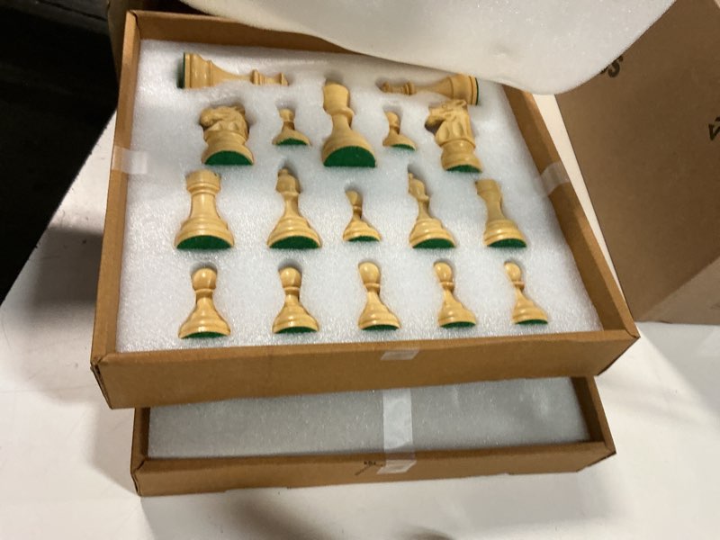Condition photo showing Good Condition for collector edition wooden chess pieces chess coins pawns chessmen figurine pieces (brown & white)