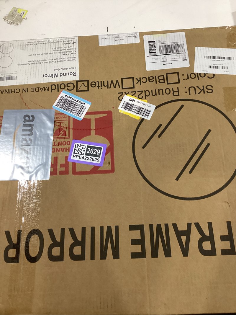 Condition photo showing Good Condition for Round Bathroom Mirror for Wall, 2 Pack 22 inch Circle Bathroom Mirrors for Over Sink, Modern Circular Metal Frame for Vanity, Entryway, Bedroom, Living Room(Gold) Gold 22"L x 22"W-2PCS