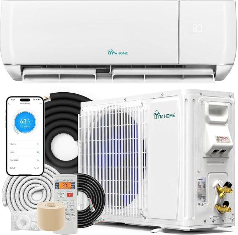 incomplete, only 1 box yitahome 12000 btu mini split air conditioner heat pump system, wifi enabled 20 seer2 115v inverter ductless ac cool up to 750 sq. ft, compatible with alexa, complete installation kit, white