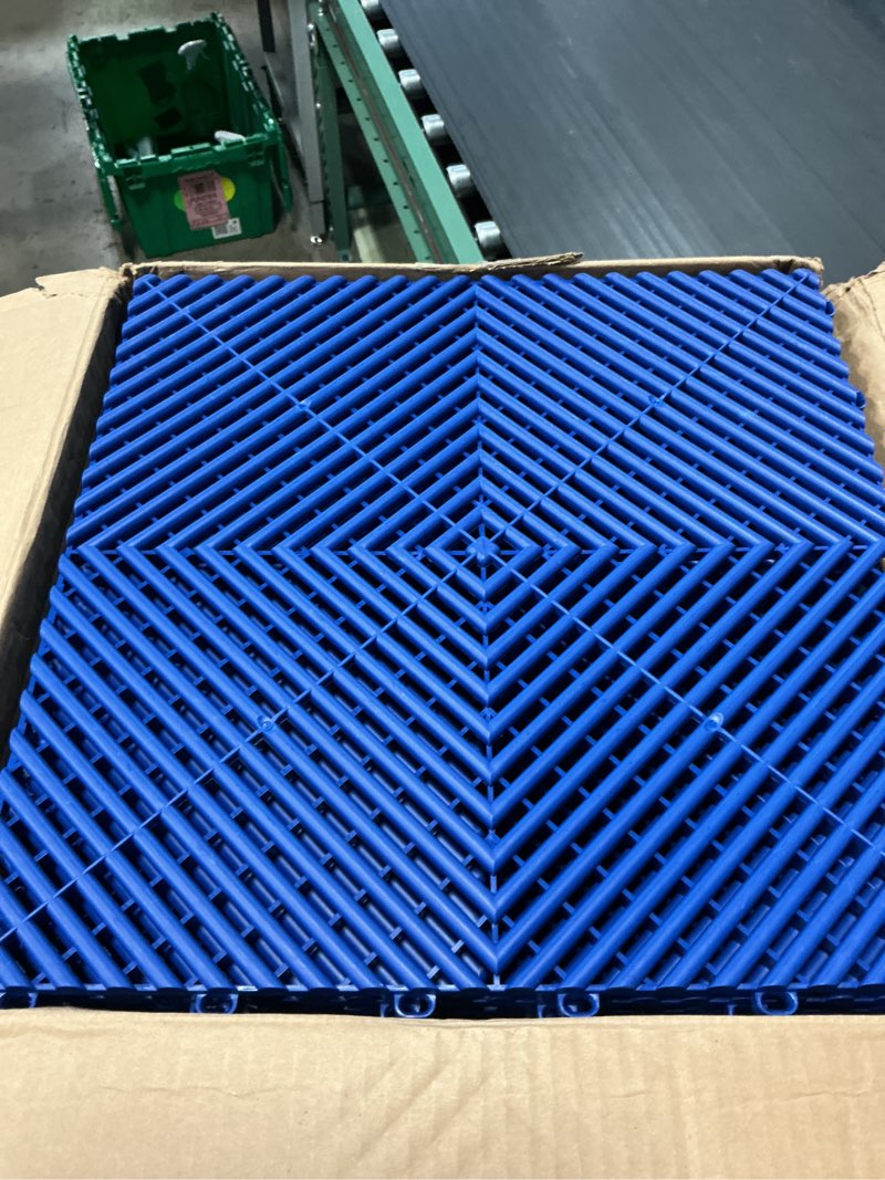 Condition photo showing Good Condition for swisstrax ribtrax pro garage floor tiles, 15.75", royal blue, 24-pack | interlocking 15.75" x 15.75" tiles | snap-together, no adhesives | commercial-grade polypropylene 24 pack ribtrax pro tile royal blue