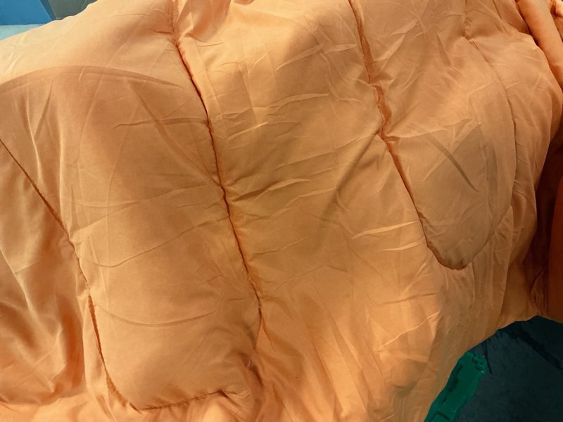 Condition photo showing As Is for (ilustrative image )ntbay twin comforter - down alternative duvet insert, all season bedding quilted with corner tabs, machine washable, soft comforter only, orange orange twin(68x90 inch) pack of 1
