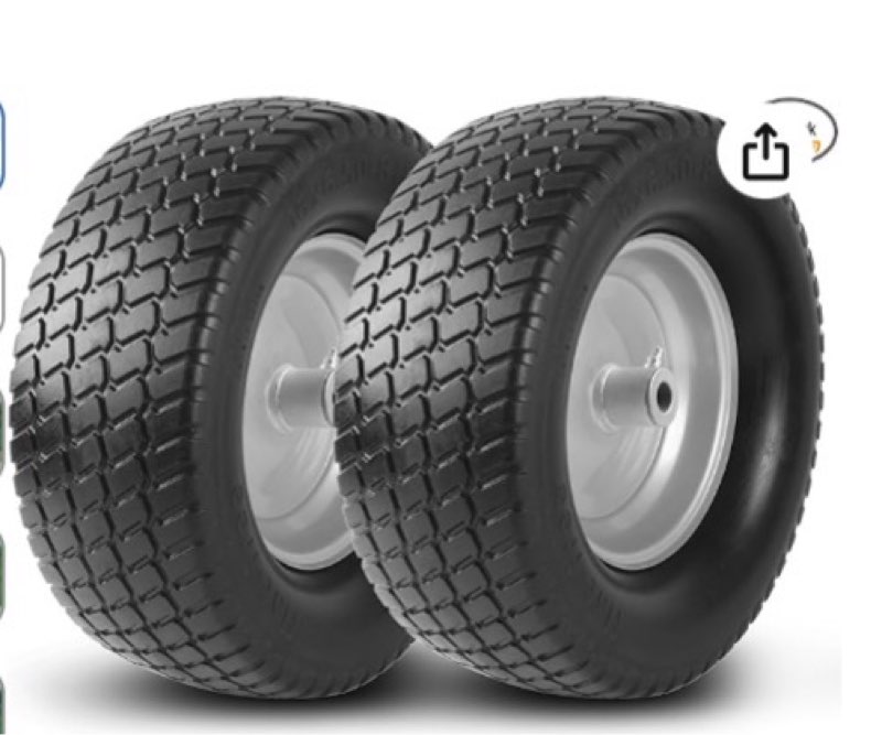 ar-pro (2-pack) 16x6.50-8 tubeless tire & wheel assembly for garden trailers and utility carts, 3" o