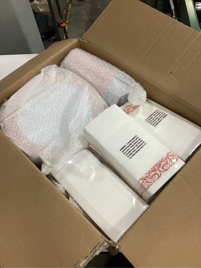 Condition photo showing New/Like New for 700PCS Rose Gold Plastic Dinnerware Set for 100 Guests, Disposable Plates for Party, Wedding, Include 100 Rose Dinner Plates, 100 Dessert Plates, 100 Set Silverware, 100 Cups, 100 Napkins 100 Guests Set Rose Gold