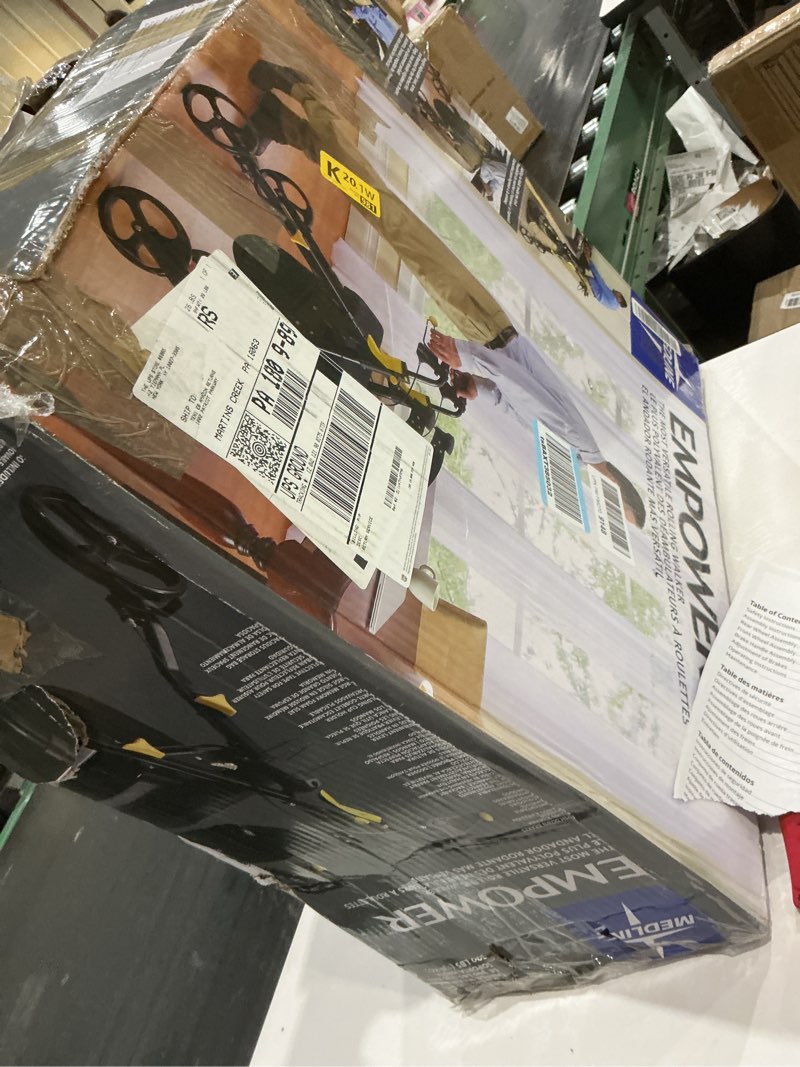 Condition photo showing As Is for Medline Premium Empower Folding Mobility Rollator Walker with Memory Foam Seat, Black, 300 lb. Weigh