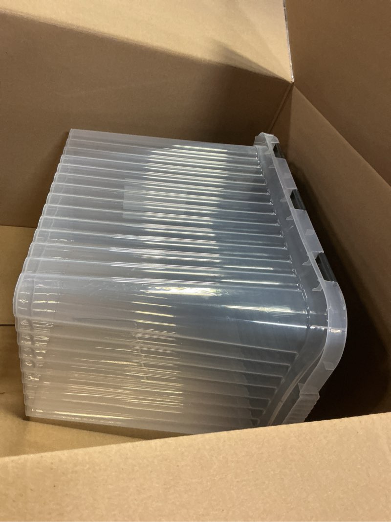 Condition photo showing Good Condition for Superio 13 Gallon Hinged Lid Storage Tote; Stackable Storage Container with Lid (53 Quart, Bin with Hinged Lid) Clear with Grey Lids 53 Quart