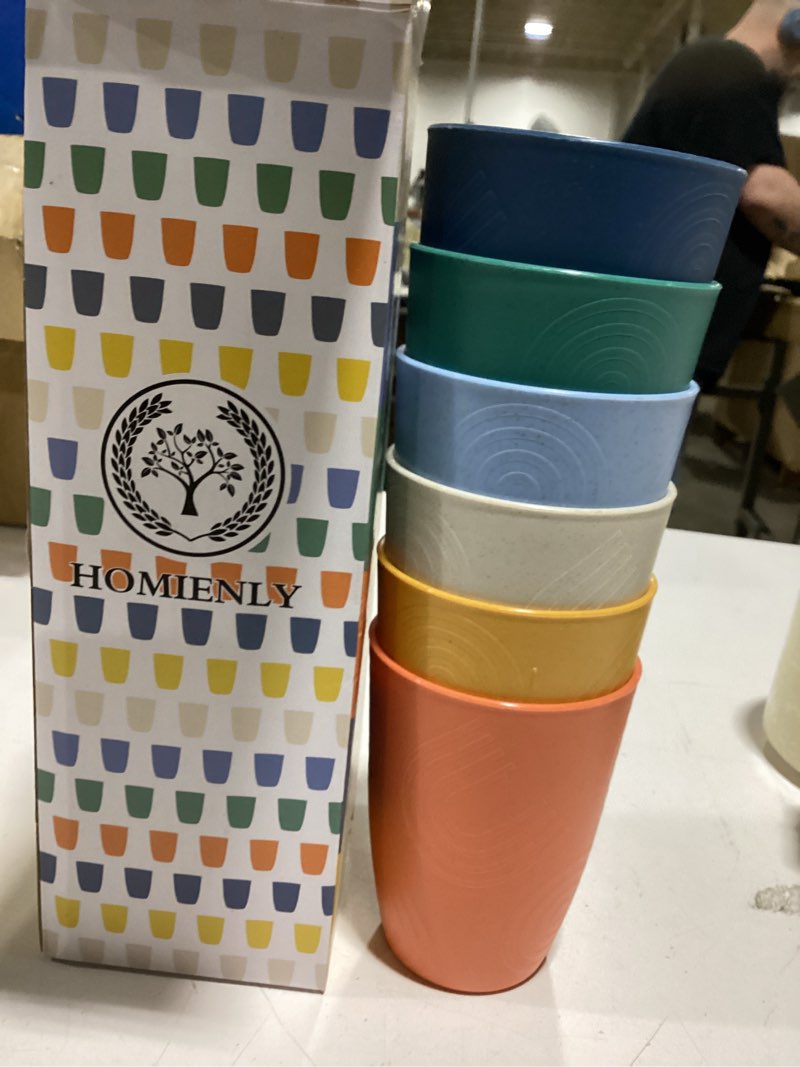 Condition photo showing New/Like New for Homienly Plastic Cups Alternatives Unbreakable Drinking Glasses Wheat Straw Cup Sets for Kitchen Camping Party RV Stackable Water Tumblers Dishwasher Freezer & Microwave Safe 6 PCS (12OZ, Multi) 12 Ounces Colorful