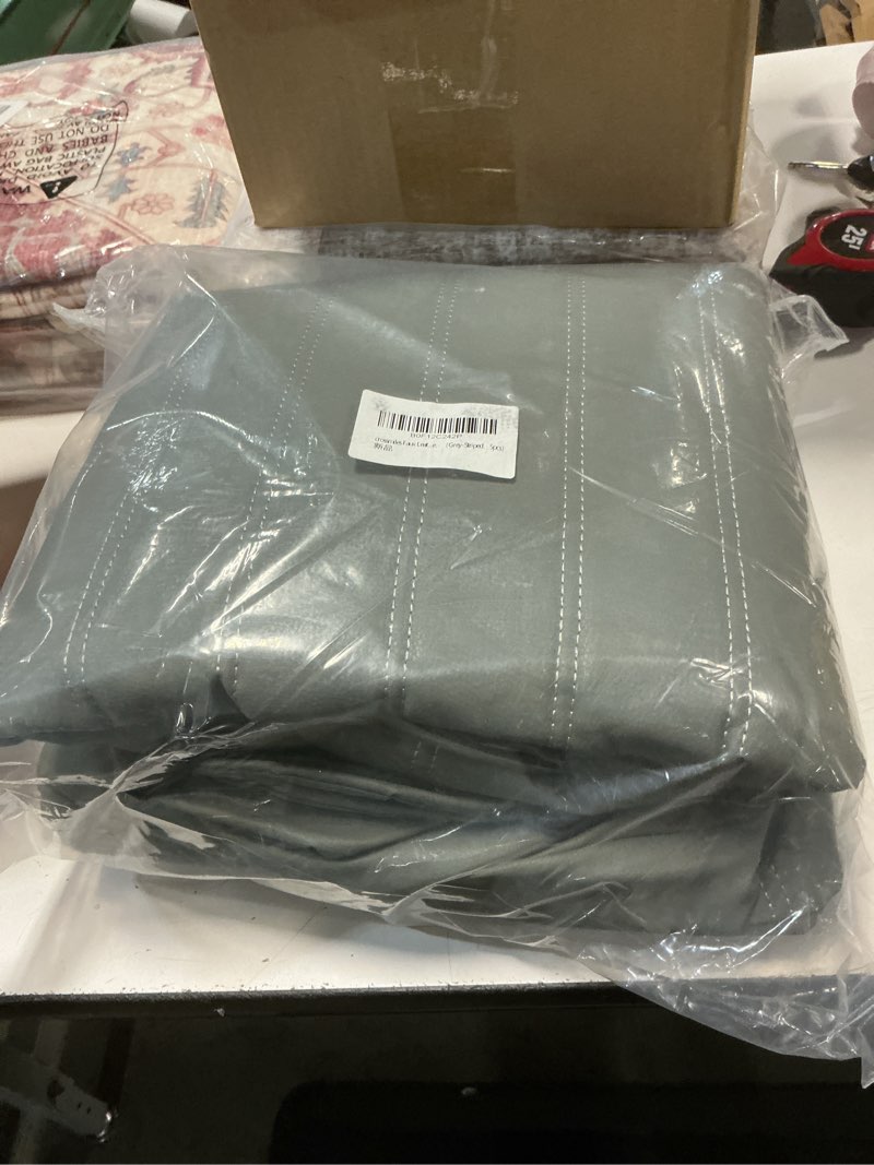 Condition photo showing New/Like New for Faux Leather Car Seat Covers Full Set, Foam Seat Cover for Car, Universal Car Seat Protector with Waterproof and Breath Fit for Cars, Trucks, SUV, Vans(Grey Striped) Grey Striped Full Set