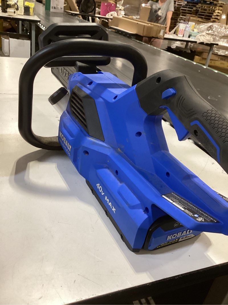 Condition photo showing As Is for kobalt gen4 40-volt 14-in battery 4.0 ah chainsaw