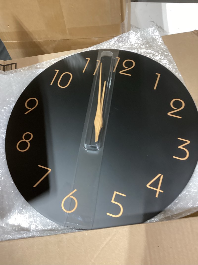 Condition photo showing Good Condition for Mosewa Large Wall Clock 16 Inch Black Battery Operated Silent Non Ticking Simple Minimalist Rose Gold Numbers Clock Decorative for Bedroom Living Room Kitchen Home Office 16 Inch B_black