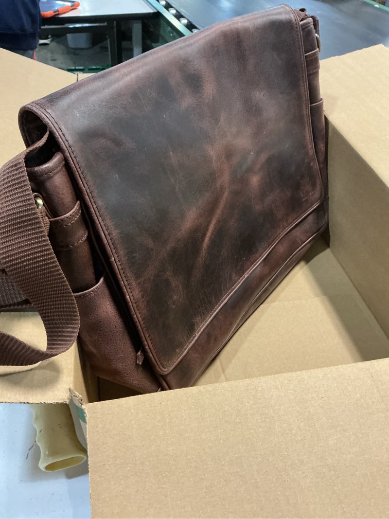 Condition photo showing Good Condition for Oak Leathers Leather Messenger Bag for Men and Women - Laptop Briefcase Bag For College, Office, Adjustable Shoulder Strap Wood