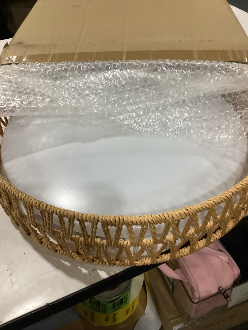 Condition photo showing Good Condition for led rattan flush mount ceiling light fixture, boho light fixtures ceiling 16.9 inch, 24w dimmable rattan ceiling light 5cct 3000k-6000k for hallway bedroom kitchen entryway living room brown 4f