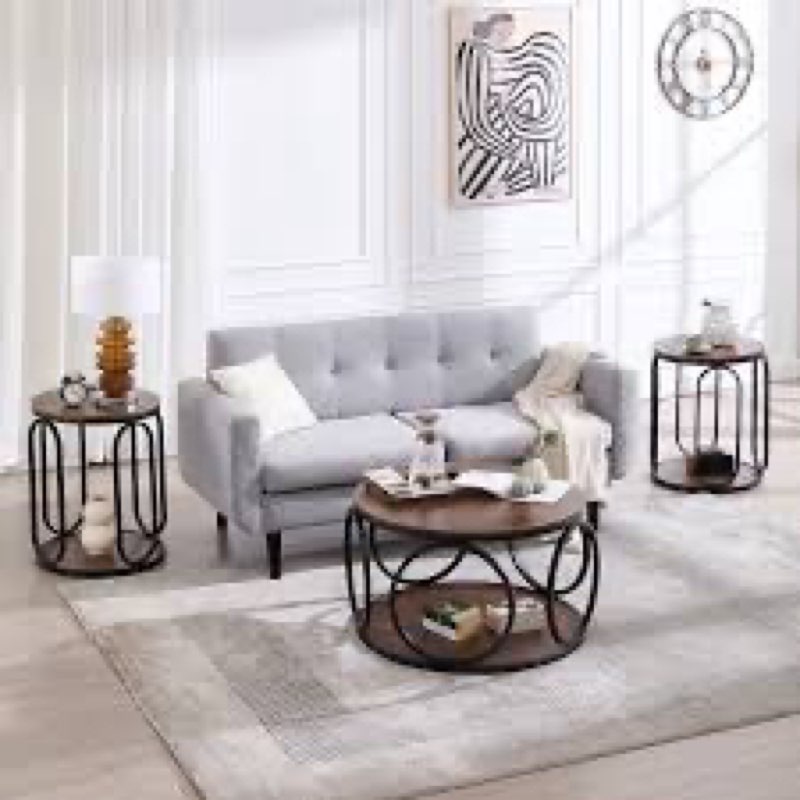 Carnforth 3 - Piece Modern Industrial Living Room Table Set 4