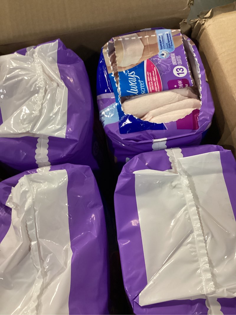 Condition photo showing Good Condition for always discreet reimagined adult diapers for women, maximum absorbency incontinence and postpartum underwear size 3x+, up to 100% leak free bladder leak protection, 52 count? xxx-large 52