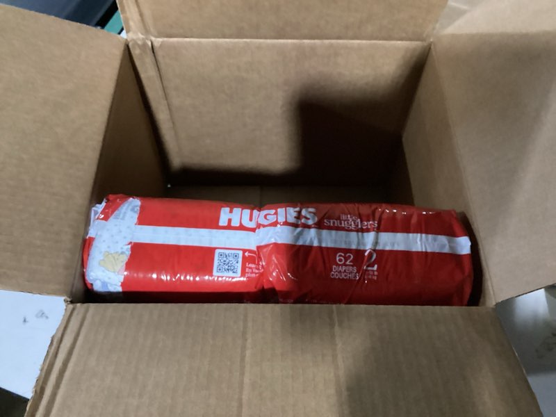 Condition photo showing As Is for only 62 in box!!!!!!!!!!!! !!huggies size 2 diapers, little snugglers baby diapers, size 2 (12-18 lbs), 186 count (3 packs of 62), packaging may vary!!!