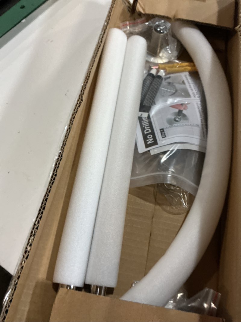 Condition photo showing New/Like New for riyidecor corner curved shower curtain rod (29.5-37.4" x 29.5-37.4"), stretchable l shaped adjustable shower curtain rod, drill-free installation, no drill for bathroom, bathtub, clothing store