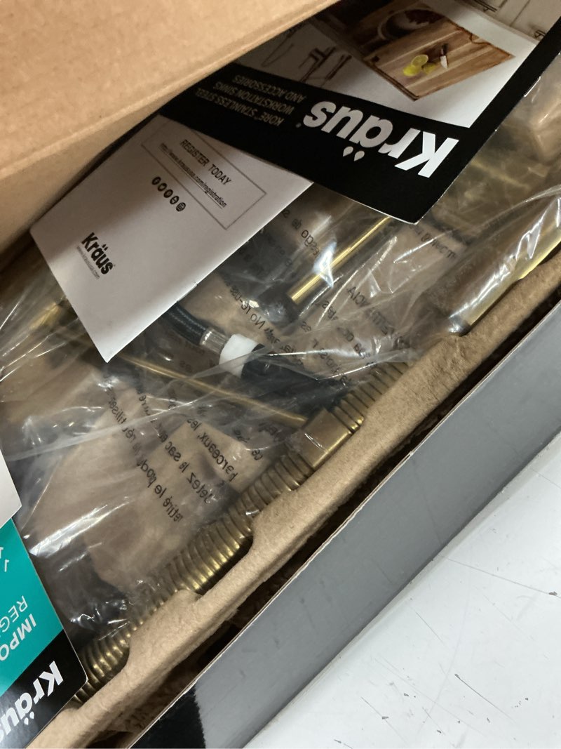 Condition photo showing Good Condition for kraus bolden commercial style 2-function single handle pull down kitchen faucet in spot-free brushed brass, kpf-1610bb brushed brass commercial style