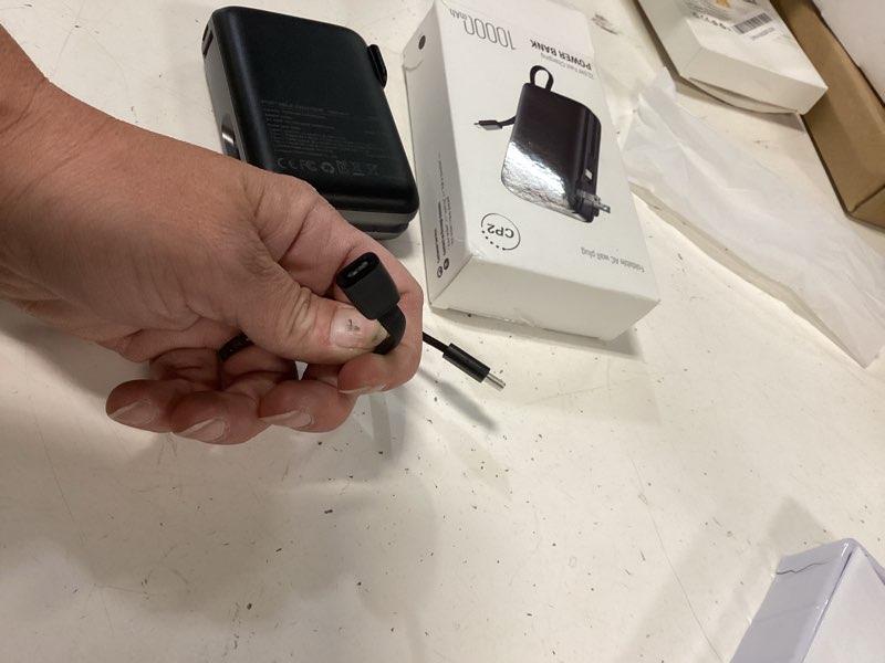 Condition photo showing As Is for portable charger with built-in cables & wall plug, 10000mah power bank, 4 outputs 22.5w usb c fast charging, mini travel essentials battery pack with led display for iphone/ipad/samsung etc black black 10000mah