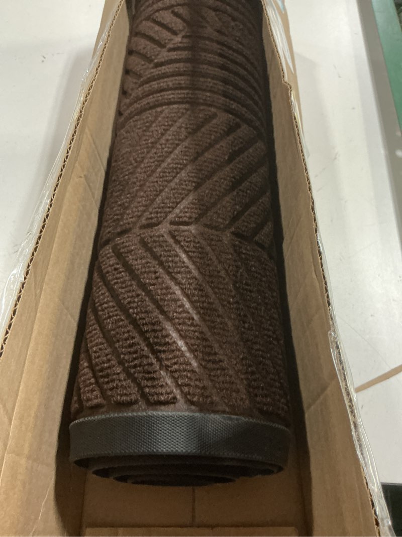Condition photo showing As Is for smiry front door mat outside entrance, heavy duty sturdy natural rubber doormat, trap dirt and moisture, easy clean low profile welcome floor mats for indoor outdoor entry, 47x23 inch, dark brown dark brown irregular triangle rectangular 47" x 23"