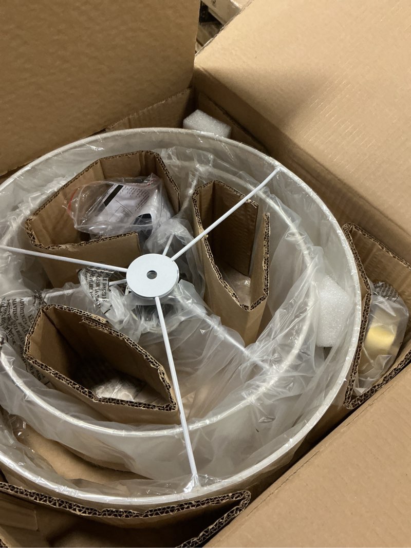 Condition photo showing New/Like New for 3-Light Semi Flush Mount Ceiling Light,16" Close to Ceiling Light Fixtures with Farmhouse Fabric Linen Shade, Double Drum Gold Flush Mount Ceiling Light for Bedroom Living Room Kitchen Dining Room