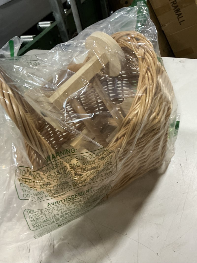 Condition photo showing As Is for toyandona stroller shaped woven rattan flower basket with handle for weddings showers and floral arrangements decorative and portable basket for celebrations