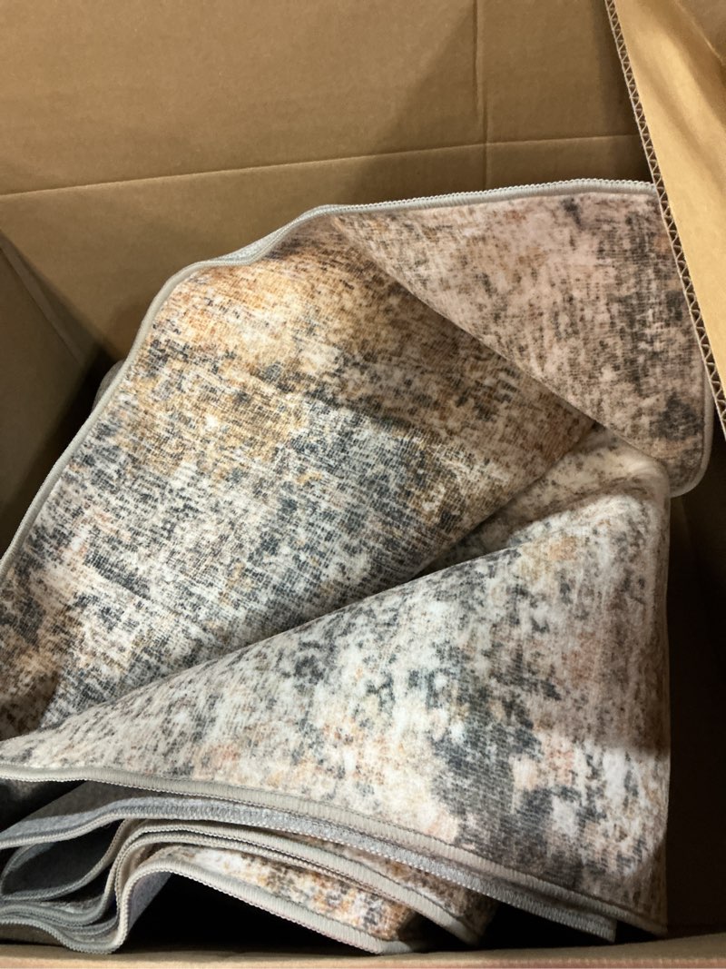 Condition photo showing Good Condition for area rug 8x10 washable rug grey and beige for living room, dining room, bedroom, large carpets, non slip & non-shedding low pile vintage print rug for home office decor grey and beige 8' x 10' (rectangular)
