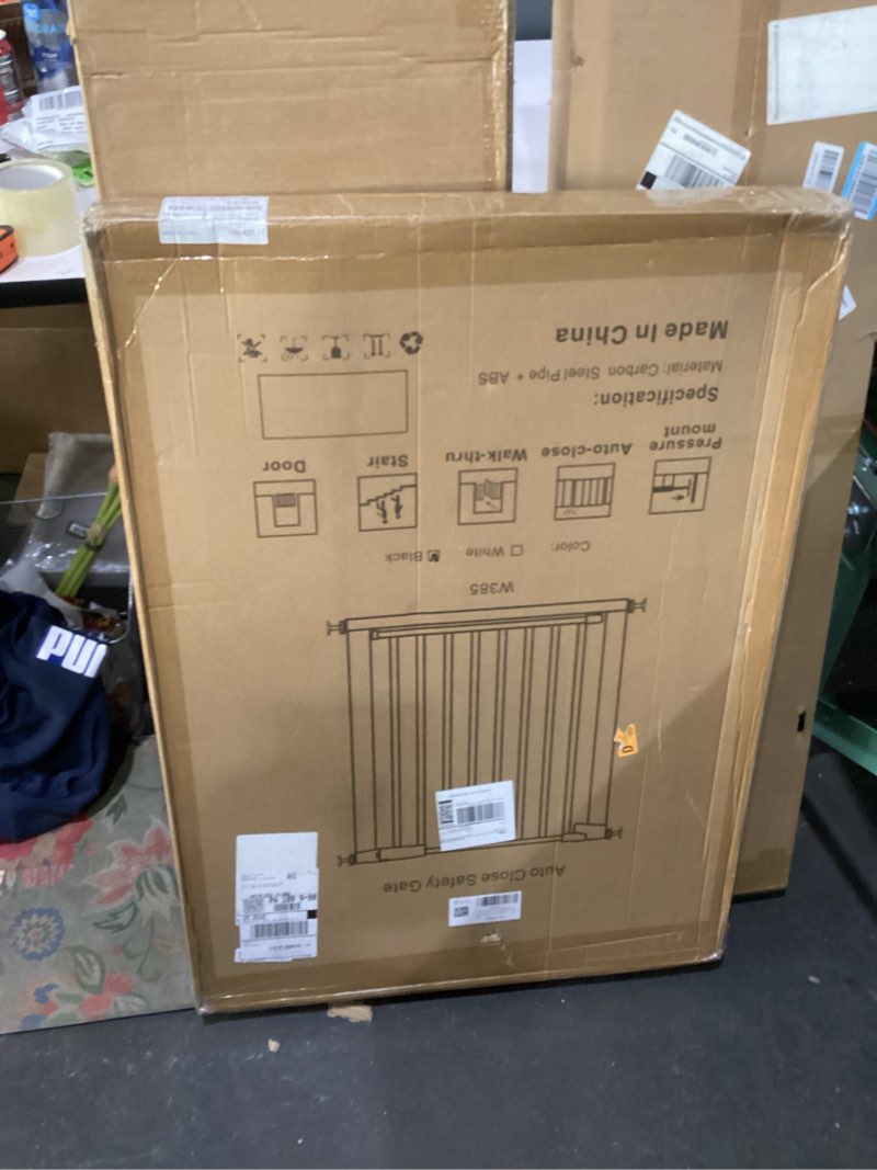 Condition photo showing New/Like New for 40.5" Extra Tall Baby Gate for Stairs, 60.3"-62.9" Extra Wide Pet Gates, Dog Gates Puppy Barrier Indoor, No Drill Tension Safety Gate Auto Close for Stairs Walk Thru Kid or Pet Black Black 60.3"-62.9"