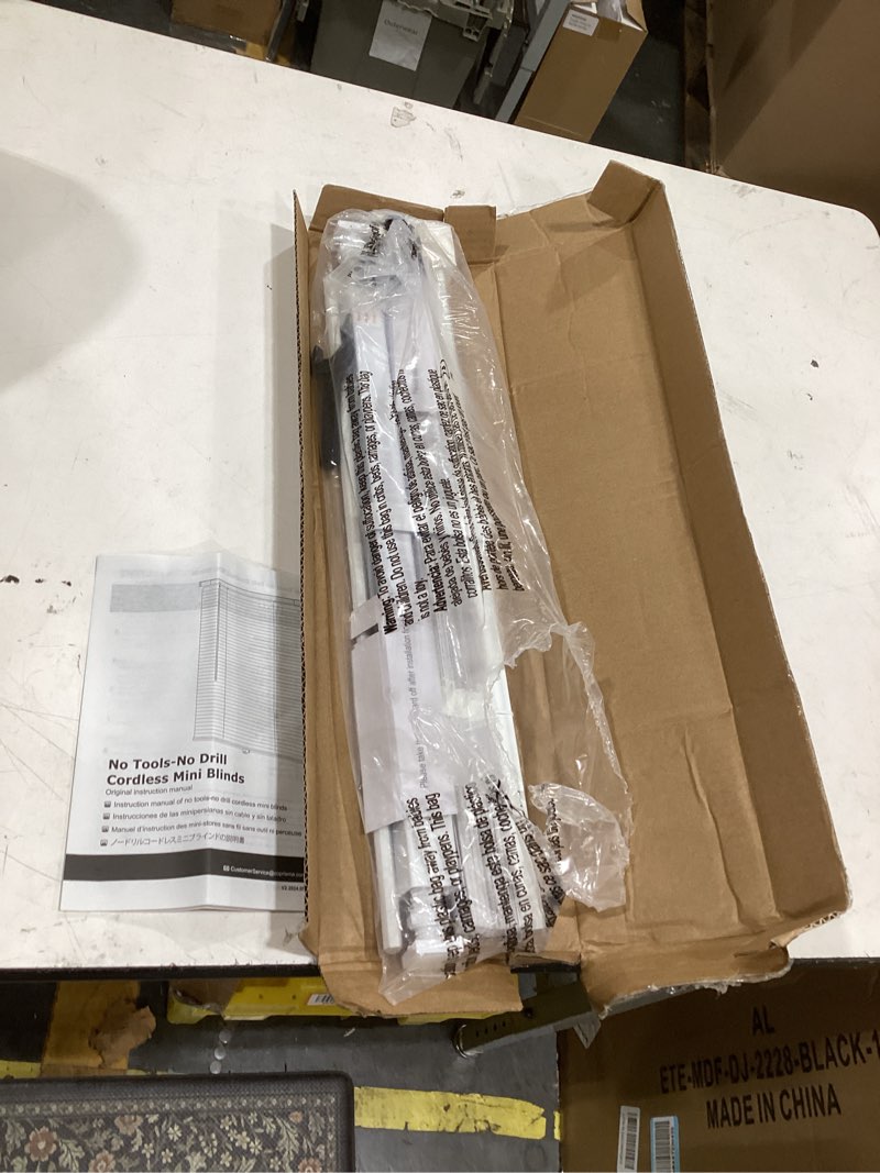 Condition photo showing Good Condition for 2 inch cordless room darkening faux wood blind - 27" w x 64" l - white, over 1,000 custom sizes starting at 18.97, inside or outside mount, venetian shades for interior windows by lumino 27"w x 64"h white