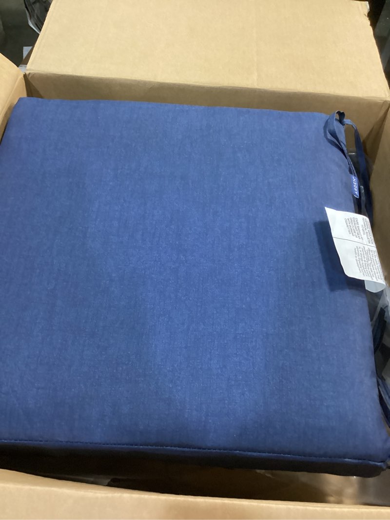 Condition photo showing Good Condition for arden outdoor dining chair cushion, 21 x 21, rain-proof, fade resistant 21 x 21, sapphire blue leala 21 x 21 dining cushion set sapphire blue leala