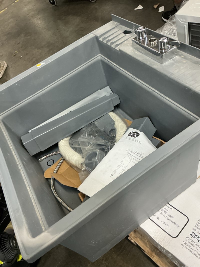 Condition photo showing As Is for project source 24-in x 24-in 1 -basin gray freestanding utility tub with drain with faucet