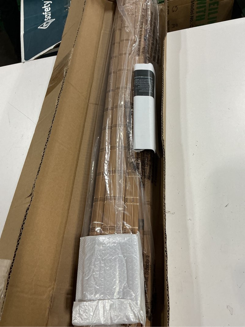 Condition photo showing New/Like New for lazblinds cordless bamboo blinds, roll up shades for windows, light filtering hanging window blinds, bamboo shades for patio indoor/outdoor porch, 34'' w x 64'' h, brown206 brown206 34'' w x 64'' h