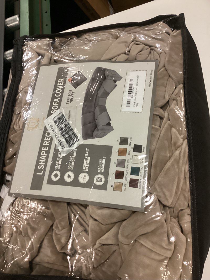 Condition photo showing New/Like New for ULTICOR 7-Piece L Shape Sectional Recliner Sofa Covers, Velvet Stretch Reclining Couch Covers, Thick, Soft, Washable (Taupe, 5 Seat Recliner Cover)