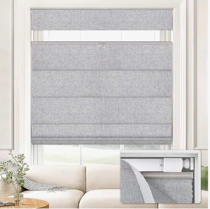 unishades no drill top down bottom up roman shades for windows, 27" w x 64" h, grey