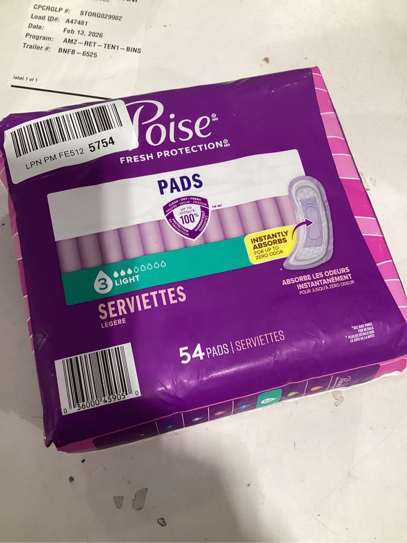 Condition photo showing New/Like New for Poise Incontinence & Postpartum Pads for Bladder Leaks, 3 Drop Light Absorbency, Regular Length, 54 Count, Packaging May Vary Regular 54