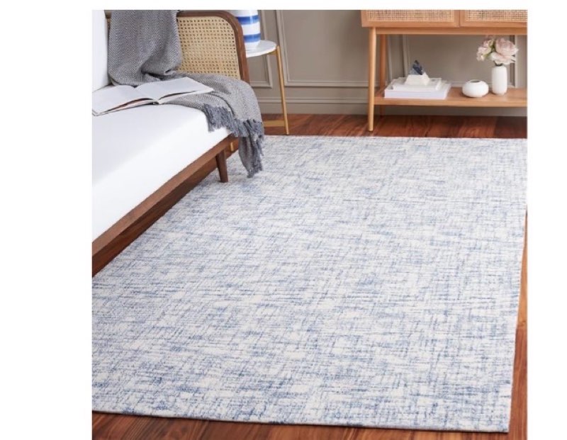 SAFAVIEH Ebony Collection Area Rug - 6' Square, Blue & Ivory, Modern Design, Handmade Wool, Ideal for The Living Room, Bedroom, Dining Room (EBN350M-6SQ)