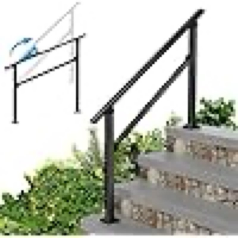 Wrought Iron Handrails for Outdoor Steps - Exterior Hand Rails for Concrete Steps Outside Metal Stair Railing Porch 4 Step