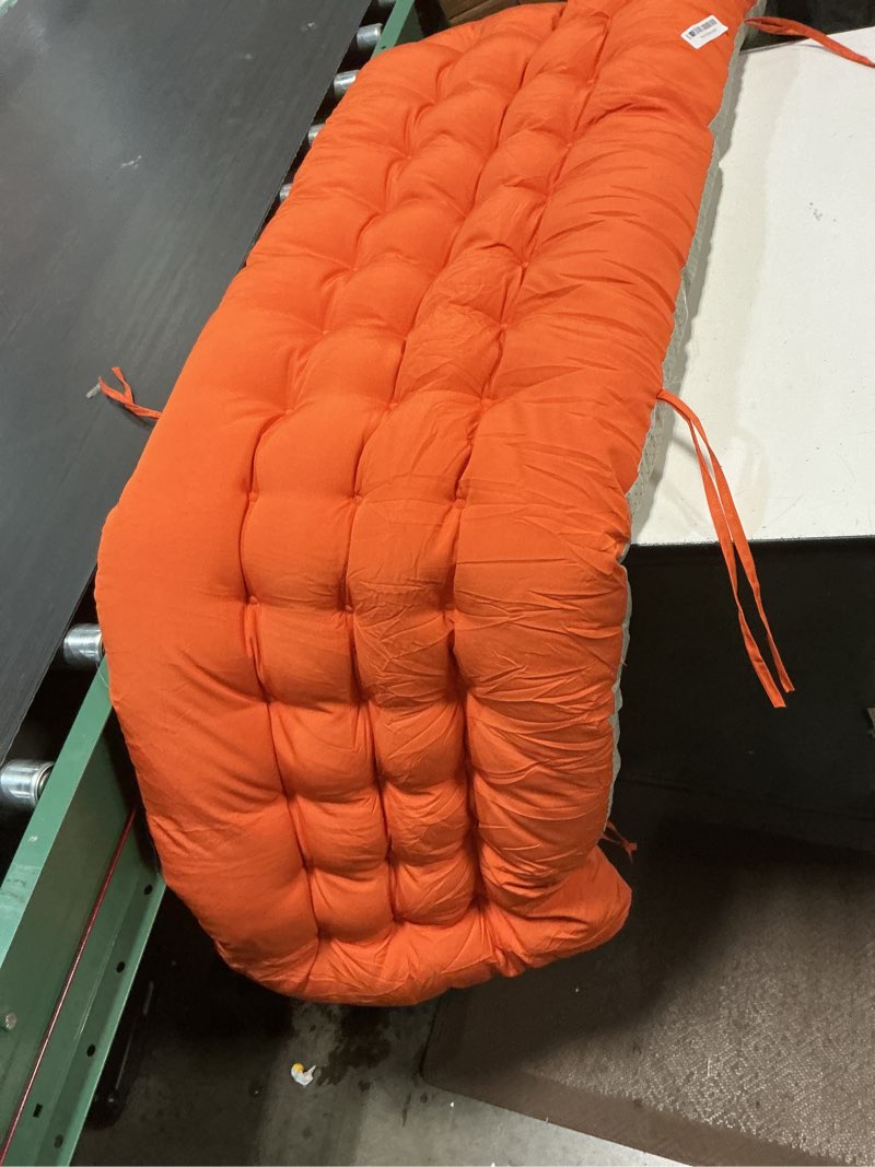 Condition photo showing As Is for tudomro 1 pcs orange 66'' outdoor chaise lounge cushion waterproof patio lawn pool chaise lounge cushion with headrest pillow & ties weather fade resistant replacement longue chair pad 1 orange